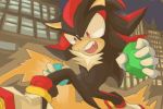  3:2 anthro black_fur chaos_emerald chest_tuft clothing eulipotyphlan footwear fur gem gloves handwear hedgehog holding_object mammal open_mouth outside red_eyes red_fur shadow_the_hedgehog shoes solo sonic_(series) sonic_adventure_2 tuft white_fur なし 