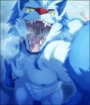  2019 5_fingers abs alternate_color anthro areola athletic big_tail blue_fur blue_hair bodily_fluids breath canid canine chest_tuft claws domination facial_markings fan_character fangs fingers first_person_view fur gaping_mouth green_eyes hair head_markings hi_res high-angle_view imminent_vore incredibleediblecalico long_tail looking_at_viewer looking_up macro male male_domination male_pred mammal markings mightyena mirthy mirthyywolf mouth_shot muscular muscular_male navel nintendo nipples obliques open_mouth oral_vore outside pawpads pecs pok&eacute;mon pok&eacute;mon_(species) quads red_nose saliva sharp_teeth simple_background size_difference snow soft_vore solo standing tail_mouth teeth tongue tongue_out tuft uvula video_games vore white_fur yellow_sclera 