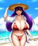  animal_humanoid big_breasts bikini bovid bovid_humanoid bovine bovine_humanoid breasts cattle_humanoid clothing female hair hi_res huge_breasts humanoid long_hair looking_at_viewer mammal mammal_humanoid purple_hair red_eyes solo speeds swimwear 