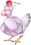  2019 alpha_channel armless avian avian_taur big_breasts bird bird_taur blush bodily_fluids breasts chicken_taur feathers female flying_sweatdrops hair hi_res kyla_thompson maws-paws nipples open_mouth short_hair simple_background solo standing surprise sweat sweatdrop taur transformation transparent_background wings 