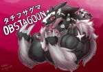  2019 absurd_res anthro black_fur breasts claws female fur hi_res mammal muscular muscular_female nintendo obstagoon pok&eacute;mon pok&eacute;mon_(species) razzberryboat smile teeth tongue tongue_out video_games white_fur 