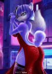  2019 absurd_res anthro big_breasts big_butt breasts butt canid canine clothing digitalmedia(artwork) dress female fluffy fluffy_fur fluffy_tail fox hi_res krystal mammal night_dress nintendo presenting presenting_hindquarters red_clothing red_dress solo star_fox tight_clothing tight_outfit tight_suit v-tal video_games wide_hips 