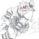  1:1 blush bottomwear clothed clothing covering covering_self crossdressing eyewear felid glasses hi_res irura0323 lion male mammal mane_hair muscular muscular_male pantherine skirt snow_(tas) solo tokyo_afterschool_summoners video_games 