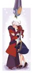  1boy 1girl absurdres blazblue blush cape celica_a_mercury christmas coat couple highres kiss minerva_(blazblue) mistletoe ragna_the_bloodedge scarf white_hair winter winter_clothes winter_coat 