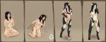 2014 anthro black_hair blush bovid breasts breath caprine cloven_hooves female goat hair hooves horn human human_to_anthro kneeling mammal navel nipples nude open_mouth pig_(artist) pussy sequence sitting slightly_chubby solo species_transformation standing surprise teats transformation transformation_sequence udders 