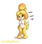  &lt;3 animal_crossing anthro bell blush canid canine canis domestic_dog english_text female fur hair hi_res isabelle_(animal_crossing) mammal nintendo onomatopoeia shih_tzu smile solo sound_effects starshippizza text toy_dog video_games white_fur yellow_fur 