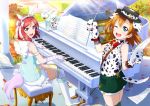  2girls animal_ears artist_request bare_shoulders blue_eyes blush boots bow dalmatian fingerless_gloves flower frills gloves hair_bow hat highres holding instrument kousaka_honoka leaf looking_at_viewer love_live! love_live!_school_idol_festival love_live!_school_idol_project mismatched_legwear multiple_girls music nishikino_maki official_art one_eye_closed one_side_up open_mouth orange_hair outdoors paw_gloves paws piano playing_instrument purple_eyes sheet_music short_hair shorts sitting sleeveless smile star suspenders tail thighhighs unicorn wings 