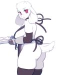  anthro apron apron_only big_breasts bovid breasts butt caprine clothing digital_media_(artwork) female fur hi_res long_ears looking_at_viewer mammal mature_female mostly_nude red_eyes side_boob simple_background smile solo toriel tsampikos undertale video_games white_background white_fur 