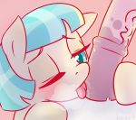  2019 animal_genitalia animal_penis blue_eyes blue_hair coco_pommel_(mlp) digital_media_(artwork) duo equid equine equine_penis erection female feral friendship_is_magic hair kirinit licking male male/female mammal my_little_pony one_eye_closed oral penile penis penis_lick sex simple_background tongue tongue_out vein 