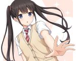  black_hair blue_eyes blush close cropped long_hair nakamura_sumikage original school_uniform tie twintails waifu2x 