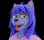  2019 3d_(artwork) ambiguous_gender anthro black_background black_nose blue_hair boyonomo bust_portrait clothed clothing digital_media_(artwork) domestic_cat eyebrows felid feline felis hair looking_at_viewer mammal open_mouth pink_clothing pink_shirt pink_topwear portrait shirt simple_background solo standing teeth tongue tongue_out topwear yellow_eyes 