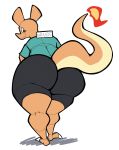  2019 aimbot-jones anthro big_butt butt charizard claws clothed clothing dragon english_text eyelashes female fire gym_shorts hi_res horn huge_butt leaning leaning_forward looking_back nintendo pok&eacute;mon pok&eacute;mon_(species) rear_view scalie shirt smile solo standing text thick_thighs toe_claws topwear valentina_(aimbot-jones) video_games wide_hips 