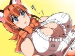  4:3 animal_humanoid armwear big_breasts blue_eyes blush bow_tie breasts caracal_(kemono_friends) caracal_humanoid cleavage clothed clothing elbow_gloves felid felid_humanoid feline feline_humanoid female gloves hair handwear humanoid isna kemono_friends mammal mammal_humanoid orange_hair scarf short_hair solo wardrobe_malfunction 