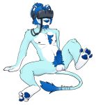  2019 4_toes anthro ball_tuft balls blue_fur blue_markings blue_nose blue_pawpads blue_penis blush bodily_fluids breath cheek_tuft chest_tuft claws crotch_tuft dripping drooling felid fur genital_fluids hair hair_bun hi_res huff humanoid_penis hypnosis lion mammal markings mind_control nipples nude pantherine pawpads penis precum pubes rory_(sarcastickoopa) saliva shugowah spread_legs spreading tail_markings toe_claws toes tuft virtual_reality vr_headset 
