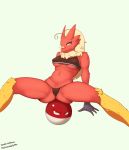  absurd_res belly blaziken blue_eyes bra breasts butt butt_squish clothed clothing duo feathers female fingers hair hi_res korial long_hair looking_at_viewer medium_breasts navel nintendo nipple_outline panties pok&eacute;mon pok&eacute;mon_(species) pubes simple_background sitting sports_bra spread_legs spreading squish tuft under_boob underwear video_games voltorb yellow_sclera 