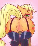  2019 anus applejack_(mlp) big_butt butt equid equine female feral friendship_is_magic garter_straps hair kirinit looking_back mammal my_little_pony pussy rear_view simple_background solo 