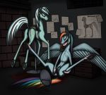  2017 absurd_res blood bodily_fluids clothing costume cutie_mark death earth_pony equid equine feathered_wings feathers female feral friendship_is_magic ghost3280 hair hi_res horn horse lyra_heartstrings_(mlp) mammal mannequin my_little_pony pinkie_pie_(mlp) pony pterippus pussy rainbow_dash_(mlp) skinsuit teats tight_clothing unicorn wings 
