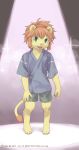  2016 4_fingers anthro cub felid fingers fur green_eyes hair hi_res leo_(koike) lion male mammal open_mouth orange_hair pantherine simple_background solo standing yellow_fur young コいけ 