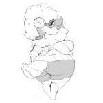  1:1 2019 anthro big_breasts big_butt bottomless bovid breasts bunihud butt caprine clothed clothing eyelashes eyeshadow female floppy_ears fur greyscale hair half-closed_eyes hi_res horn huge_butt legwear looking_at_viewer looking_back makeup mammal monochrome neck_tuft partially_clothed pose rear_view seductive sharp_teeth sheep short_stack smile socks solo standing sweater teeth thigh_highs tongue tongue_out topwear tuft wide_hips wool_(disambiguation) 