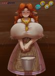  2019 absurd_res big_breasts bodily_fluids breasts clothed clothing digital_media_(artwork) female hi_res huge_breasts humanoid humanoid_pointy_ears hylian lactating lactating_through_clothing malon milk nintendo not_furry ocarina_of_time royaloppai solo the_legend_of_zelda video_games wet wet_clothing 