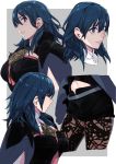  1girl armor blue_eyes blue_hair breasts byleth_(fire_emblem) byleth_(fire_emblem)_(female) cape fire_emblem fire_emblem:_three_houses gloves highres long_hair looking_at_viewer messatsu_tan pantyhose short_hair simple_background smile solo upper_body white_background 