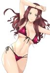  1girl armpits blush bra breasts brown_hair cleavage dorothea_arnault earrings fire_emblem fire_emblem:_three_houses green_eyes j@ck jewelry long_hair looking_at_viewer navel panties simple_background smile solo solo_focus underwear 