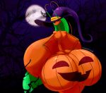  2018 antennae_(anatomy) big_breasts big_butt bodypaint breasts butt clothing female green_hair hair halloween hat headgear headwear holidays huge_breasts huge_butt hyper hyper_breasts looking_at_viewer looking_back moon nintendo orange_skin pheromosa pok&eacute;mon pok&eacute;mon_(species) rear_view solo tasteofchoklit thick_thighs ultra_beast video_games wide_hips 