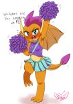  2019 absurd_res anthro blue_eyes blush bottomwear cheerleader clothed clothing dragon fangs female friendship_is_magic hi_res horn jeglegator my_little_pony open_mouth pom_poms scalie skirt smolder_(mlp) solo wings 