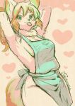  &lt;3 2019 anthro apron apron_only big_breasts breasts canid canine canis cleavage clothed clothing domestic_dog female fur green_eyes hair kemono kiichi long_hair looking_at_viewer mammal mostly_nude object_in_mouth orange_hair raised_arm side_boob smile snout solo white_fur 