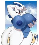  2019 alpha_channel anthro areola big_breasts blue_eyes blush breasts collar female hand_on_breast hi_res huge_breasts legendary_pok&eacute;mon lugia nintendo nipples nude open_mouth pok&eacute;ball pok&eacute;mon pok&eacute;mon_(species) porin pussy solo standard_pok&eacute;ball thick_thighs tongue tongue_out video_games yuki_(evov1) 