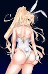  1girl animal_ears artoria_pendragon_(all) artoria_pendragon_(lancer) ass ass_grab blonde_hair breasts bunny_ears bunny_tail bunnysuit fate/grand_order fate_(series) grabbing_own_ass green_eyes highres large_breasts nana73 parted_lips tail thighs 