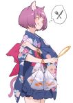  1girl animal_ears fish goldfish japanese_clothes kimono mogumo original pink_hair red_eyes short_hair solo tongue tongue_out white_background 