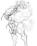  3_heads bear_hug big_muscles canid cerberus chain conjoined digitigrade disturbed01 duo european_mythology greek_mythology grin handcuffs hi_res huge_muscles human kracklar line_art male mammal multi_head multifur muscular mythology picking_up railgunrai shackles size_difference sketch smile squeezing 