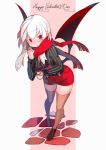  1girl baal_(shiomachi) bat_wings highres original red_eyes shiomachi solo thighhighs white_hair wings 