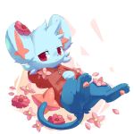  1:1 3_toes absurd_res ambiguous_gender anthro big_ears blue_fur bottomless clothed clothing flower_petals fluffy fur half-closed_eyes hi_res hoodie looking_at_viewer neve_(plattyneko) nintendo pawpads petals pink_nose pink_pawpads plattyneko pok&eacute;mon pok&eacute;mon_(species) red_eyes relaxing shinx solo spread_legs spreading thin_tail toes topwear video_games 
