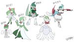  2019 animal_humanoid anthro armor baggy_clothing big_breasts bottomwear breasts cape clothed clothing crossgender digital_media_(artwork) dress female fingers footwear gallade gardevoir gloves green_hair hair handwear hat headgear headwear helmet hi_res high_heels holding_object holding_sword holding_weapon humanoid jewelry kirlia legwear mammal mammal_humanoid mega_evolution mega_gallade mega_gardevoir melee_weapon necklace nintendo not_furry pants pok&eacute;mon pok&eacute;mon_(species) ponytail ralts red_eyes shirt shoes simple_background skirt smile standing sweatpants sword tmm4 topwear video_games weapon white_background 