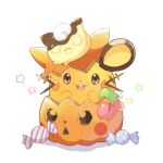  :3 blush_stickers brown_eyes buck_teeth candy cherrim cookie dedenne food gen_1_pokemon gen_4_pokemon gen_6_pokemon halloween hands_up happy jigglypuff looking_at_viewer mei_(maysroom) no_humans open_mouth pikachu pokemon pokemon_(creature) pumpkin simple_background smile star star_in_eye symbol_in_eye whiskers white_background 