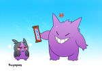  2019 ambiguous_gender angry barefoot candy chocolate eyes_closed feral food gengar ghost happy mammal mars_incorporated morpeko morpeko_(hangry_mode) nintendo pok&eacute;mon pok&eacute;mon_(species) red_eyes rodent rosy_cheeks size_difference smile snickers spirit standing teeth thegreyzen video_games 