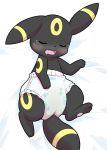  2019 bodily_fluids diaper eeveelution eyes_closed feral genital_fluids hand_on_diaper hi_res hindpaw lying nintendo on_back open_mouth paws pok&eacute;mon pok&eacute;mon_(species) solo umbreon urine video_games wadorigi wet_diaper wetting 