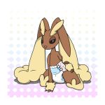  1:1 2019 absurd_res anthro black_sclera brown_fur diaper female fur hi_res kneeling lagomorph looking_at_viewer lopunny mammal nintendo pok&eacute;mon pok&eacute;mon_(species) poofy_padding solo video_games 