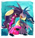  ambiguous_gender blue_background mawile mega_evolution mega_mawile nintendo ouroporos pok&eacute;mon pok&eacute;mon_(species) red_eyes simple_background solo teeth video_games 