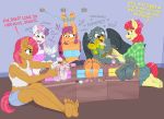  &lt;3 5_toes anthro apple_bloom_(mlp) avian babs_seed_(mlp) bdsm blush bondage bottomwear bound caroo clothing dialogue earth_pony english_text equid equine feet female friendship_is_magic gabby_(mlp) group gryphon horn horse humanoid_feet mammal midriff my_little_pony open_mouth pony pterippus scootaloo_(mlp) shorts stocks sweetie_belle_(mlp) text tickling toes toes_tied unicorn wings wings_tied 