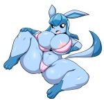  absurd_res anthro anthrofied big_breasts blue_fur bodily_fluids breasts eeveelution female fur glaceon hi_res mammal nintendo nipple_slip open_mouth pok&eacute;mon pok&eacute;mon_(species) simple_background solo sweat sweatdrop tailzkim video_games white_background 