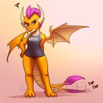  1:1 2019 clothing dragon female friendship_is_magic hi_res impatient looking_at_viewer my_little_pony mykegreywolf smolder_(mlp) solo swimwear 