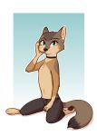  2019 ambiguous_gender anthro barefoot blue_background border bottomwear canid canine cheek_tuft chest_tuft choker clothed clothing dipstick_ears dipstick_tail ear_piercing ear_stud elbow_tufts fox fuel_(artist) gloves_(marking) gradient_background head_tuft hi_res jewelry kneeling looking_at_viewer mammal markings multicolored_ears multicolored_tail necklace pants pawpads piercing simple_background solo swift_fox taylor_(fuel) teal_eyes tuft white_background white_border 