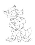  absurd_res black-footed_ferret canid canine clothing disney duo fox gideon_grey grope hi_res hug intimate kissing male male/male mammal monochrome mustela mustelid musteline red_fox size_difference slightly_chubby slim the_giant_hamster travis_(zootopia) zootopia 