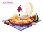  cheese cracker cryptid-creations dairy_products food food_creature grape mammal monotreme platypus solo 