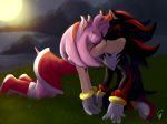  accessory amy_rose anthro boots clothing cloud duo eulipotyphlan eyes_closed female footwear gloves grass hair_accessory hairband handwear hedgehog hi_res kissing male male/female mammal moon night shadow_the_hedgehog sonic_(series) surrealmime video_games 