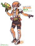  1girl black_gloves body_armor body_bag english_flag english_text gloves highres ink_tank_(splatoon) inkling kamen_rider kamen_rider_ex-aid_(series) meen rider_belt rider_gashat shoes sneakers solo splatoon_(series) splatoon_1 splattershot_(splatoon) twitter_username 