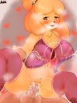  &lt;3 &lt;3_eyes animal_crossing anthro babydoll big_breasts bodily_fluids breasts canid canine canis clothing cum cum_in_pussy cum_inside domestic_dog genital_fluids happy happy_sex hi_res human isabelle_(animal_crossing) lactating mammal nightgown nintendo sex shih_tzu toy_dog video_games wonkake 